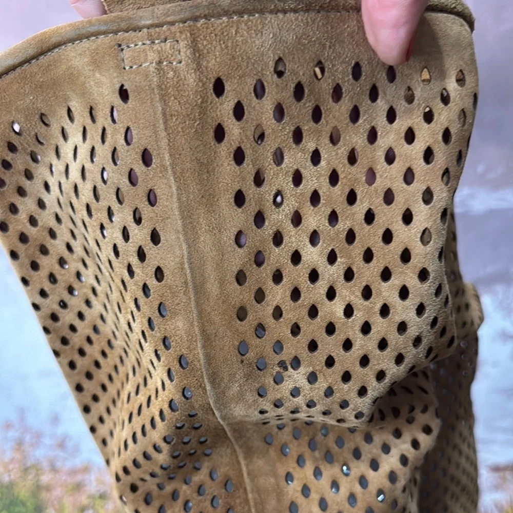 A.S.98 Tan Perforated Over-the-Knee Suede Boots